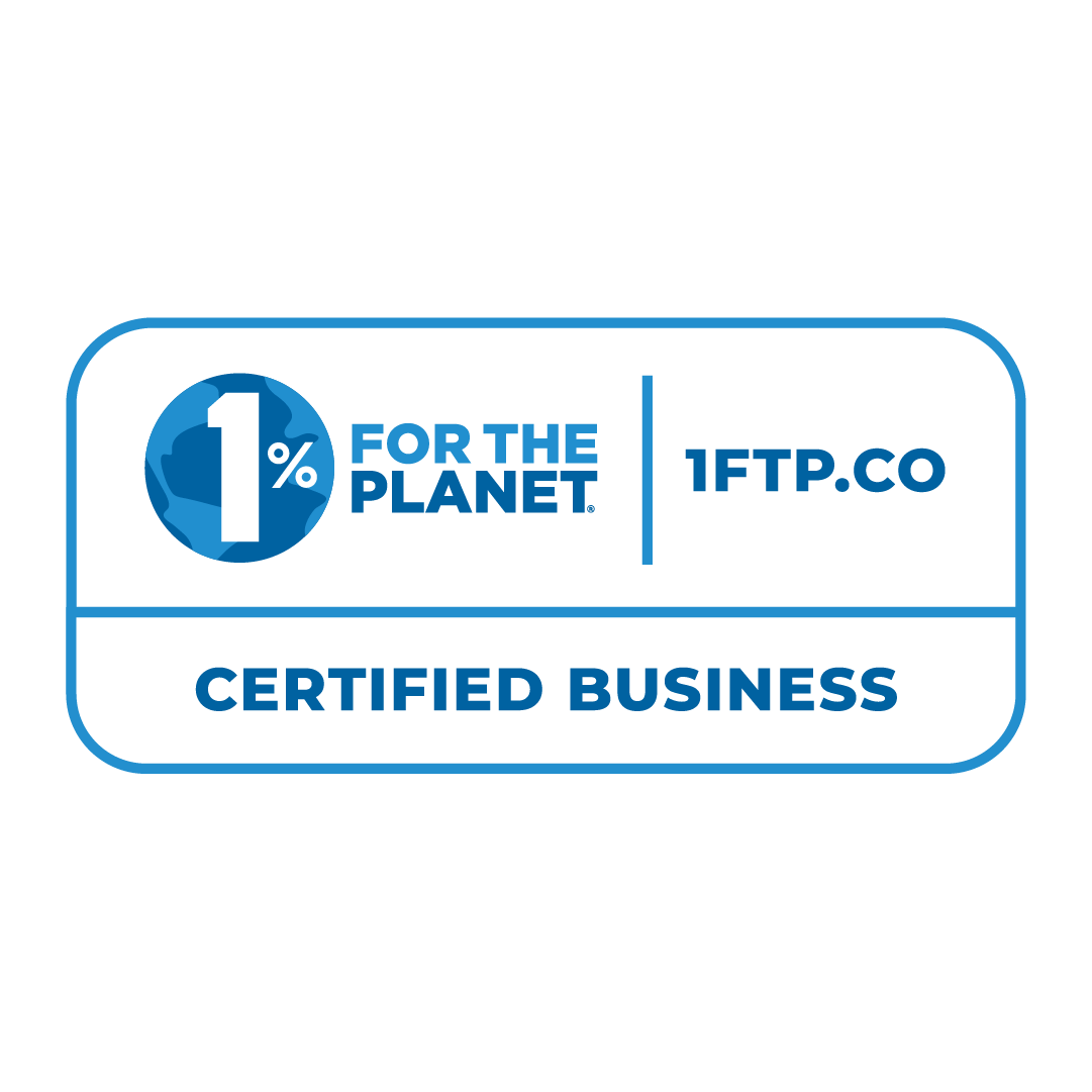 The 1% FOR THE PLANET CERTIFIED BUSINESS seal The 1% FOR THE PLANET CERTIFIED BUSINESS seal